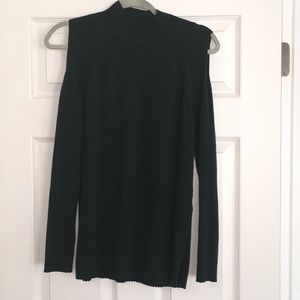 Chico’s Forest Green Mock Turtleneck Cold Shoulder Sweater.